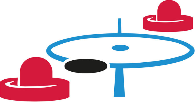 Air hockey field with mallets and puck