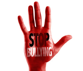 Stop Bullying written on hand isolated on white background