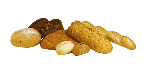 set breads from different flour isolated on a white