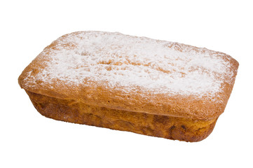 honey cake with powdered sugar on the plate, isolated