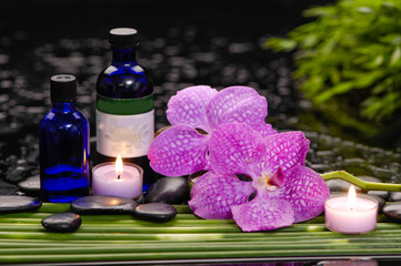 Obraz na płótnie Canvas Spa still life with of beautiful orchid and oil, candle and bamboo grove