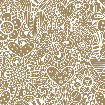Fototapeta Hearts and flowers seamless pattern