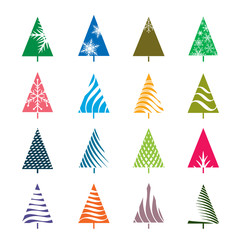 Set of Color Geometric Christmas Tree. Vector Illustrations.