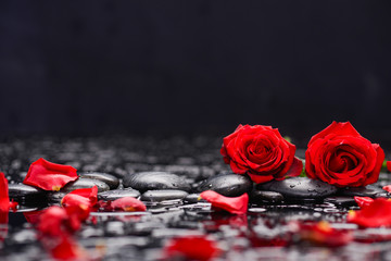 red rose with candle and therapy stones 