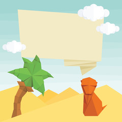 Origami monkey, palm tree, balloon and clouds. Vector simple flat illustration