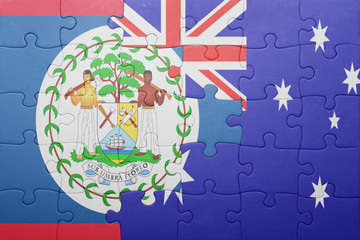 puzzle with the national flag of belize and  australia