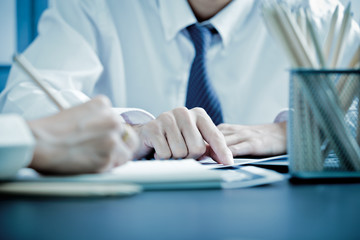 Business people discussing the charts and graphs showing the res