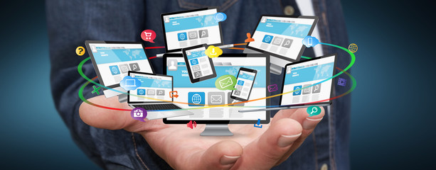 Businessman holding tech device in his hand