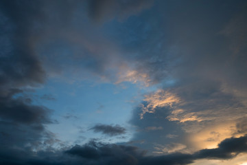 Fototapeta na wymiar twilight sunset sky with cloudy and sunlight through clouds