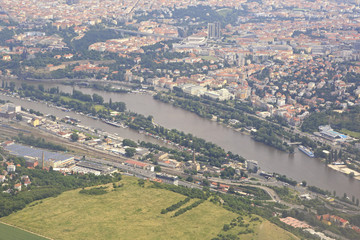 view from aircraft to the area of Prague.