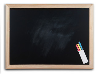 blackboard with wooden bamboo frame on white