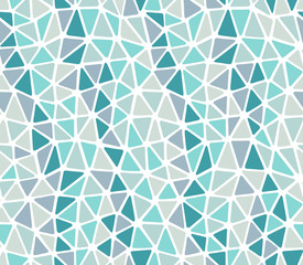 Repeat and seamless pattern created with soft edges triangles, colors teal, blue, green, gray