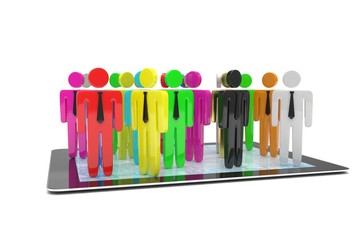 Obraz premium group of people figures on tablet PC, 3d render