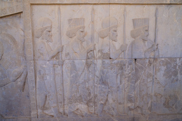 Detail of a relief of the eastern stairs in Persepolis in Iran.
