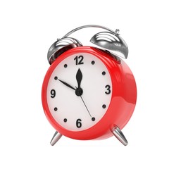 red alarm clock on white
