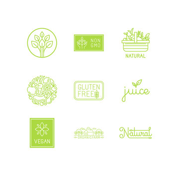 Vector set of green and organic products labels and badges