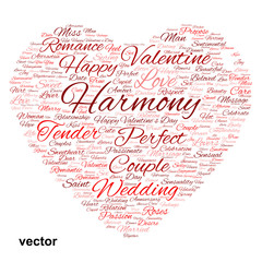 Vector conceptual Valentine heart word cloud