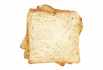 Whole wheat bread slices on white background