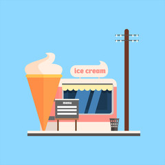 Ice Cream Shop Front. Vector Illustration