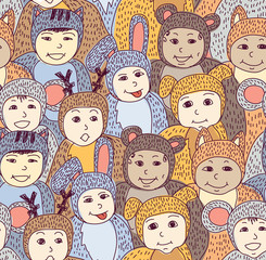 Children carnival costume animals seamless pattern color. 