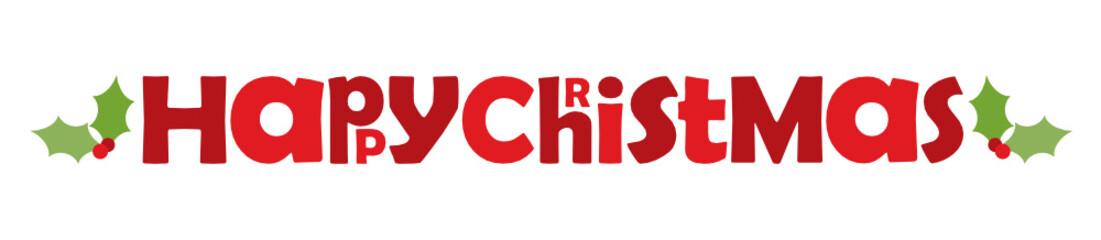 HAPPY CHRISTMAS distorted letters with holly