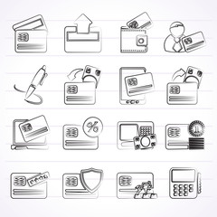 credit card, POS terminal and ATM icons - vector icon set