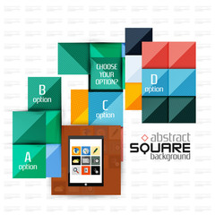 Geometric square shapes and infographic option elements with tablet