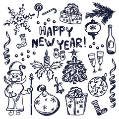 Christmas set of hand-drawn 