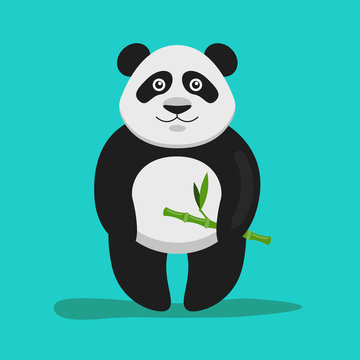 Vector illustration of funny panda with bamboo