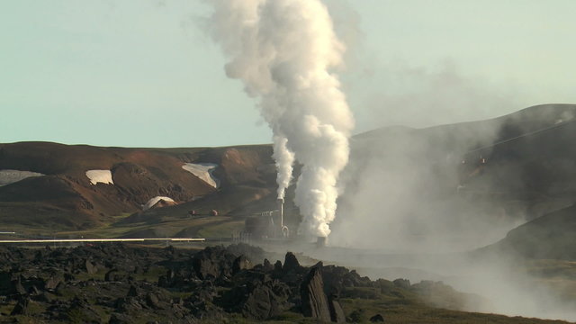 volcanic area at krafla power station, a geothermal energy plant in iceland