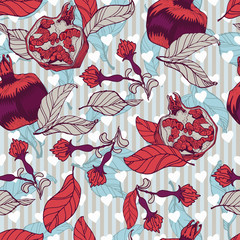 Floral ornamental illustration in vector format. Pomegranate pattern for wallpaper, background, textile seamless