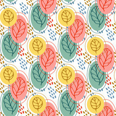 Pattern with stylized leaves. Autumn leaf seamless background. Vector