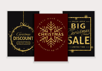 Christmas sale. Vector glitter banners set.