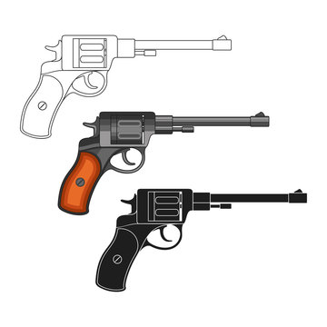 Set of revolvers on a white background.