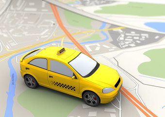 taxi and city map