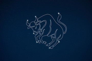 Horoscope zodiac sign Taurus in dark sky