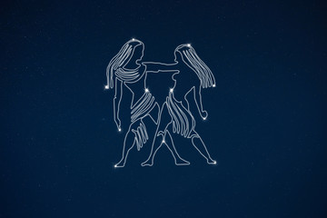 Horoscope zodiac sign Gemini in dark sky