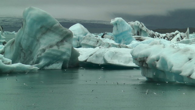 blue icebergs at jokulsarlon lagoon in  iceland
