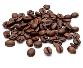 roasted coffee beans isolated in white background cutout