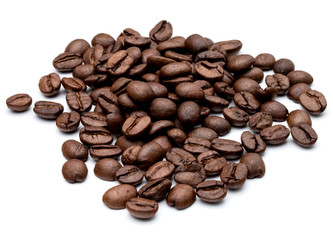 roasted coffee beans isolated in white background cutout