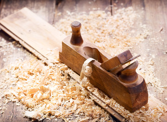 old wooden plane in a workshop