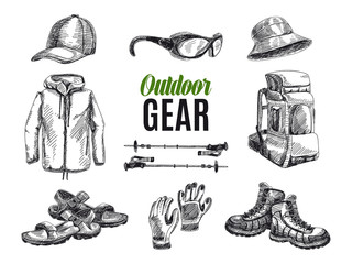 Vector set of highly detailed hand drawn camping stuff. 