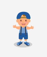 Baby learns to walk. Isolated boy on a light background