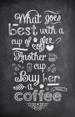 Fototapeta na wymiar Coffee Quote written with chalk on a black board
