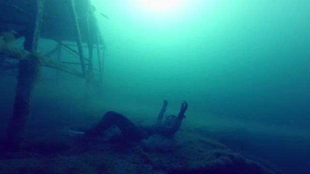 Born of a New Freediver Underwater Super Hero Climbing and Jumping to the Water Surface and Creating Shock waves in Super Slow Motion !