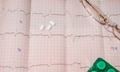 pills above the cardiogram as background