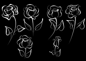 Vector set of roses in cartoon style.