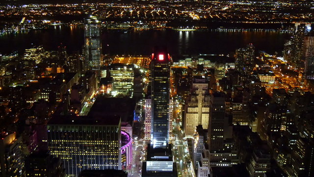 New York City and Hudson river at night high angle 4K UHD