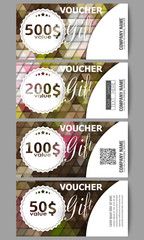 Set of modern gift voucher templates. Polygonal design vector, colorful geometric triangular backgrounds