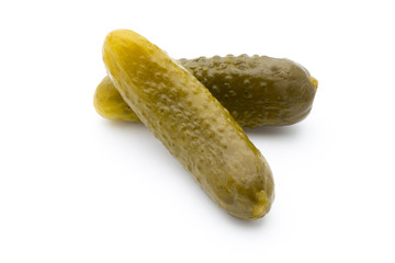 Pickled cucumbers isolated on white background.